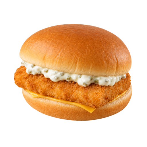 Ilustración de Comida rápida, sándwich de pescado con salsa tártara y queso