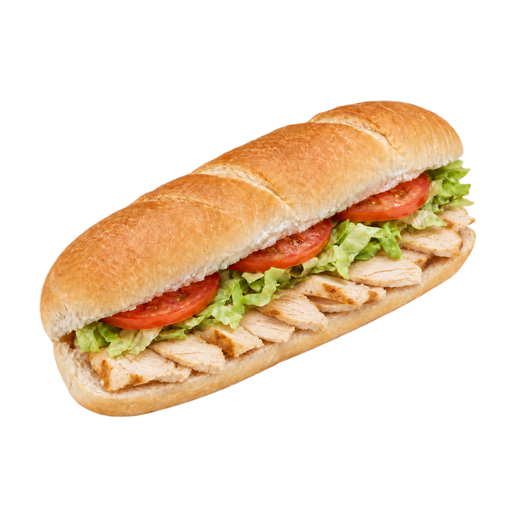 Ilustração de Fast-food, sanduíche tipo submarino de frango assado em pão branco com alface e tomate