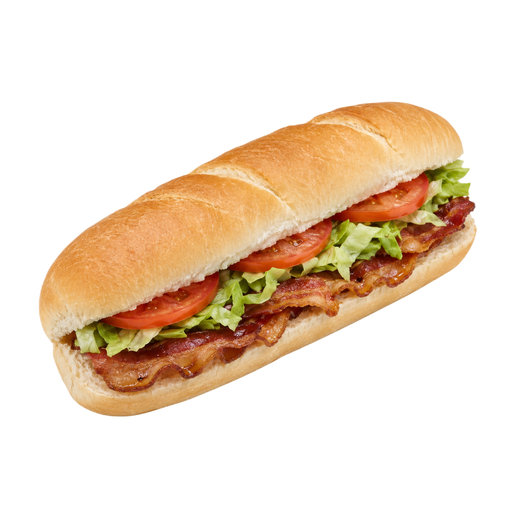 Ilustración de Comida rápida, bocadillo tipo submarino de beicon, lechuga y tomate en pan blanco