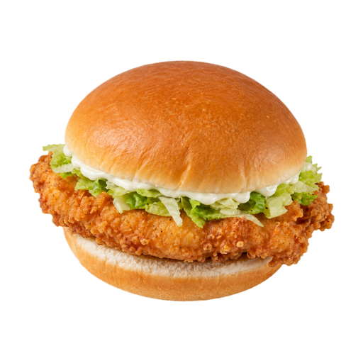 Ilustración de Comida rápida, sándwich de filete de pollo crujiente con lechuga y mayonesa