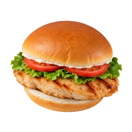 Ilustração de Fast-food, sanduíche de filé de frango grelhado com alface, tomate e molho cremoso