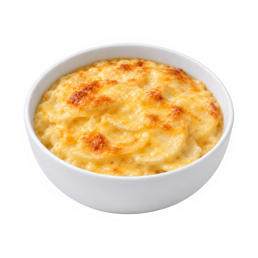 Illustration of Potatoes, au gratin, dry mix, prepared with water, whole milk and butter