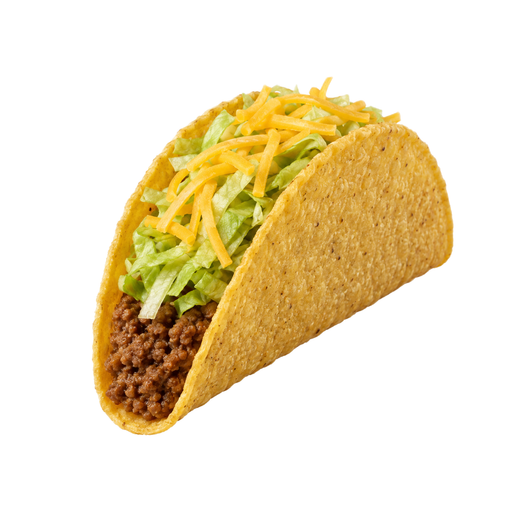 Ilustração de Fast-food, taco de casquinha crocante com carne bovina, queijo e alface