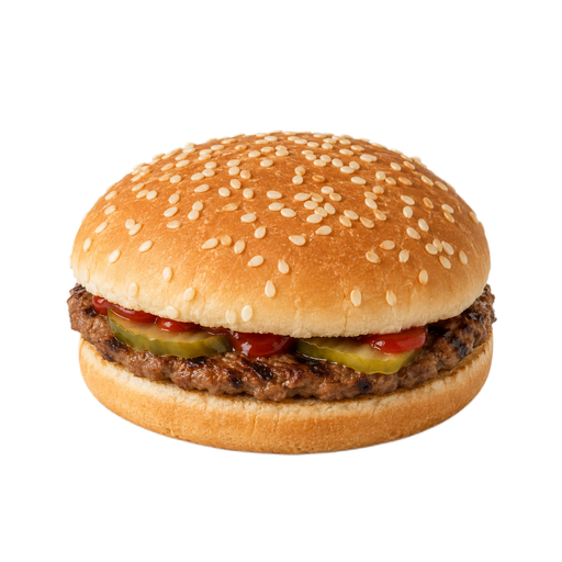 Ilustração de Fast-food, hambúrguer simples de tamanho padrão, com condimentos