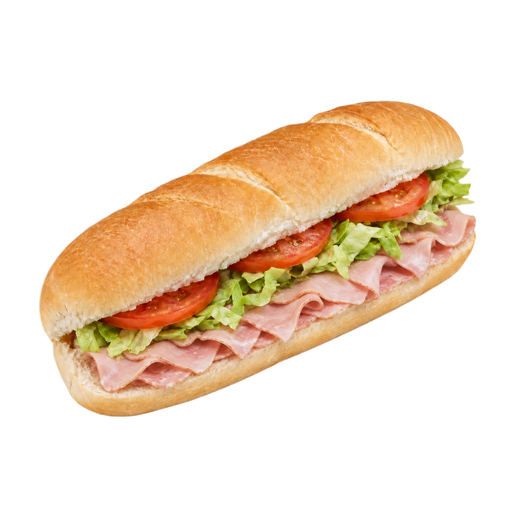 Ilustração de Fast-food, sanduíche tipo submarino de presunto em pão branco com alface e tomate