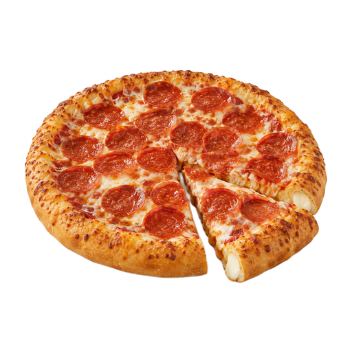 Ilustração de Pizza DIGIORNO, cobertura de pepperoni, borda recheada com queijo, congelada, assada
