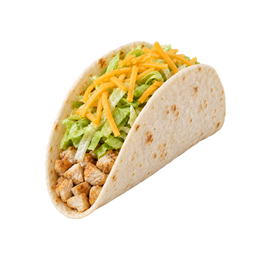 Ilustración de Comida rápida, taco de tortilla blanda con pollo, lechuga y queso