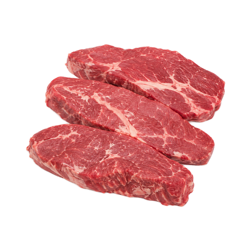 Ilustración de Carne de res, centro del delantero (chuck eye), costillas estilo country, sin hueso, carne magra y grasa separables, recortada hasta 0 pulgadas de grasa externa, categoría Choice, cruda