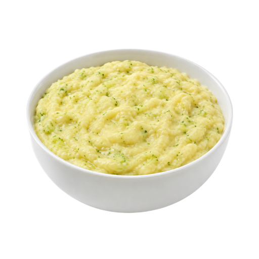 Ilustración de Alimento infantil, puré de patata con cheddar y brócoli, para niños pequeños