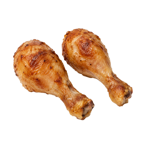 Ilustración de Pollo de engorde, asado en asador giratorio, sabor barbacoa, muslo, carne y piel