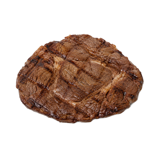 Ilustración de Carne de res, centro del delantero (chuck eye), en filete, sin hueso, carne magra y grasa separables, recortada hasta 0 pulgadas de grasa externa, categoría Select, asada a la parrilla