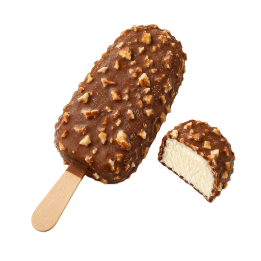 Illustration of Ice cream bar, covered with chocolate and nuts