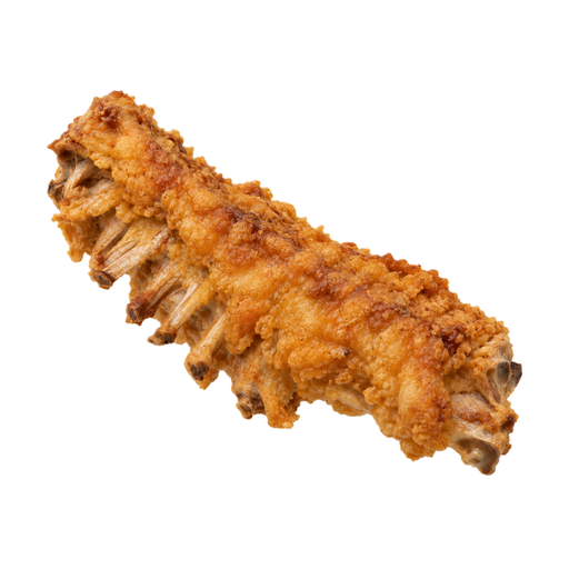 Ilustración de Pollo de engorde, espalda, carne y piel, cocinado, frito, rebozado con masa líquida