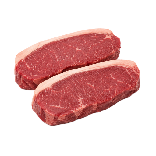 Ilustración de Carne de res, australiana, importada, de animal alimentado con pasto, lomo, corte top loin, filete o pieza para asar, sin hueso, carne magra y grasa separables, cruda