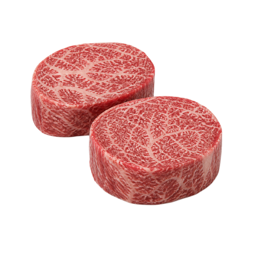 Ilustración de Carne de res, australiana, importada, Wagyu, lomo, solomillo (tenderloin), filete o pieza para asar, sin hueso, carne magra y grasa separables, puntuación australiana de marmoleo 9, cruda