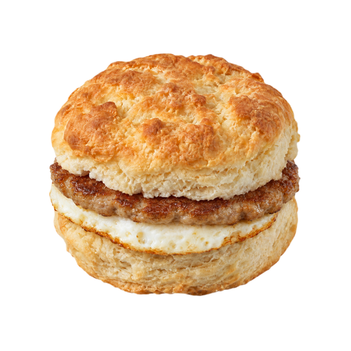 Ilustración de Comida rápida, panecillo tipo biscuit con huevo y salchicha