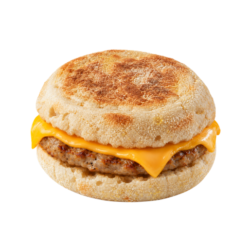 Ilustración de Comida rápida, muffin inglés con queso y salchicha