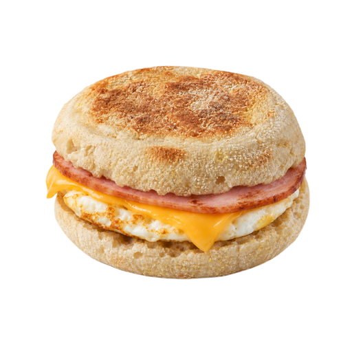 Ilustración de Comida rápida, muffin inglés con huevo, queso y beicon canadiense