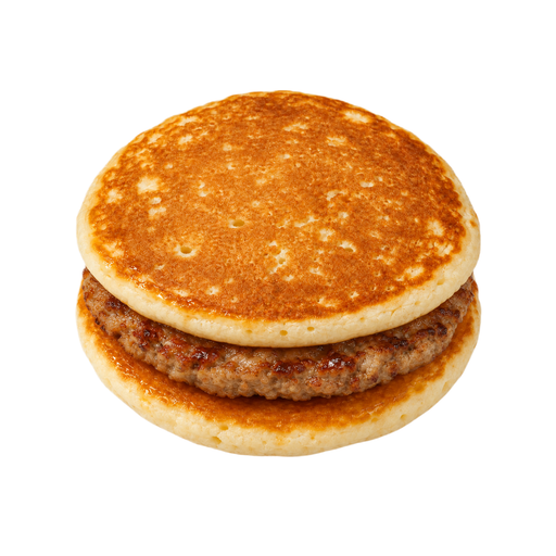 Ilustración de Comida rápida, sándwich de tortitas a la plancha con salchicha