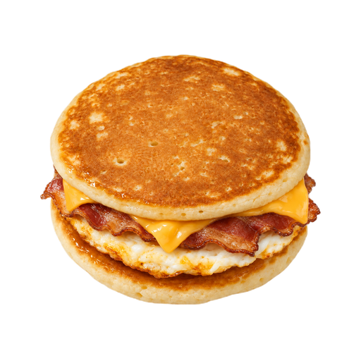 Ilustração de Fast-food, sanduíche de panquecas de chapa com ovo, queijo e bacon