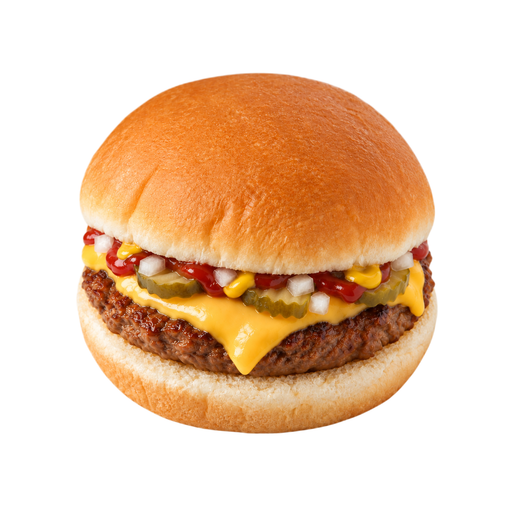 Ilustração de Fast-food, hambúrguer simples com queijo, disco grande de carne, com condimentos