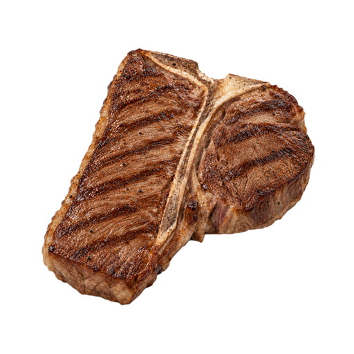 Ilustración de Carne de res, lomo corto (short loin), filete porterhouse, carne magra y grasa separables, recortada hasta 1/8 de pulgada de grasa externa, categoría Select, asada a la parrilla