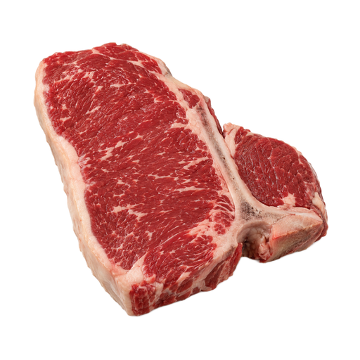 Ilustração de Carne bovina, lombo curto (short loin), bife T-bone, carne magra e gordura separáveis, aparada até 1/8 de polegada de gordura externa, todas as classificações de qualidade, crua