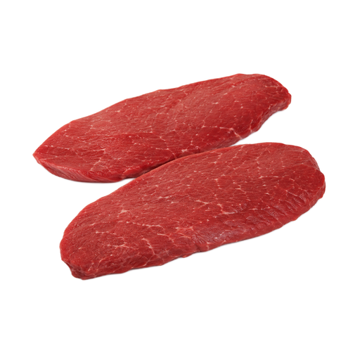 Ilustración de Carne de res, cuarto trasero (round), articulación (knuckle), filete lateral de la punta (tip side), carne magra y grasa separables, recortada hasta 0 pulgadas de grasa externa, categoría Select, cruda