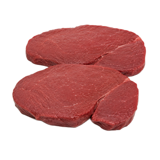 Ilustración de Carne de res, cuarto trasero (round), parte externa (outside round), filete del corte bottom round, carne magra y grasa separables, recortada hasta 0 pulgadas de grasa externa, categoría Select, cruda