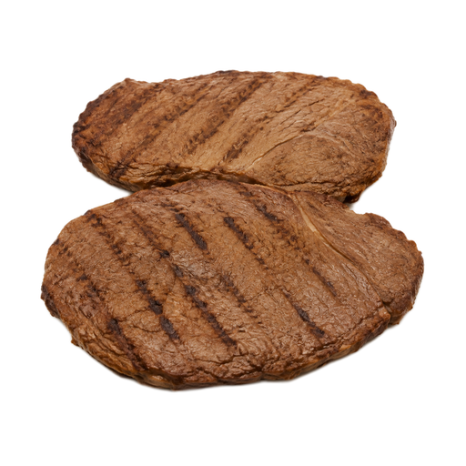 Ilustración de Carne de res, cuarto trasero (round), parte externa (outside round), filete del corte bottom round, carne magra y grasa separables, recortada hasta 0 pulgadas de grasa externa, todas las categorías de calidad, asada a la parrilla