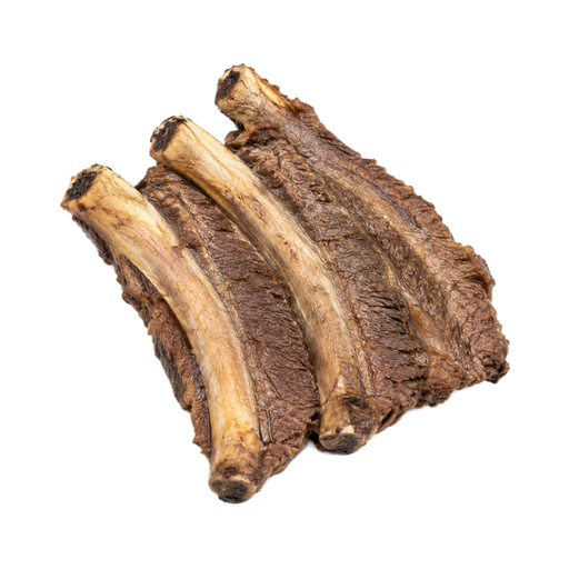 Ilustración de Carne de res, costillar, costillas dorsales (back ribs), con hueso, carne magra y grasa separables, recortada hasta 0 pulgadas de grasa externa, categoría Choice, braseada