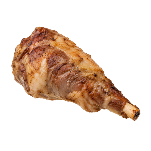Illustration of Lamb, Australian, imported, fresh, leg, shank half, separable lean and fat, trimmed to 1/8" fat, cooked, roasted