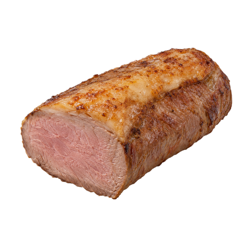 Illustration of Lamb, New Zealand, imported, loin, boneless, separable lean and fat, cooked, fast roasted