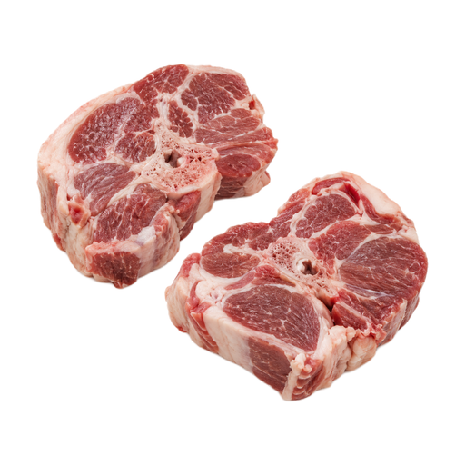 Illustration of Lamb, New Zealand, imported, neck chops, separable lean and fat, raw