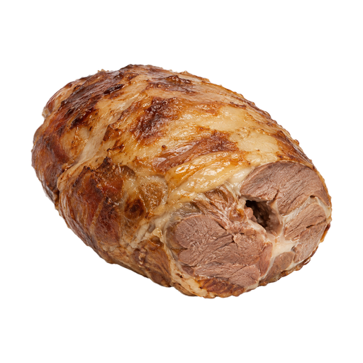 Illustration of Lamb, New Zealand, imported, tunnel-boned leg, chump off, shank off, separable lean and fat, cooked, slow roasted