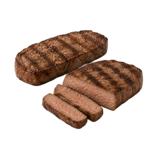 Ilustración de Carne de res, lomo, filete del corte top loin, sin hueso, con faldón lateral, solo carne magra separable, recortada hasta 1/8 de pulgada de grasa externa, categoría Select, asada a la parrilla