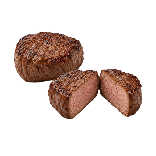 Ilustración de Carne de res, solomillo (tenderloin), en filete, solo carne magra separable, recortada hasta 1/8 de pulgada de grasa externa, categoría Choice, asada bajo calor directo