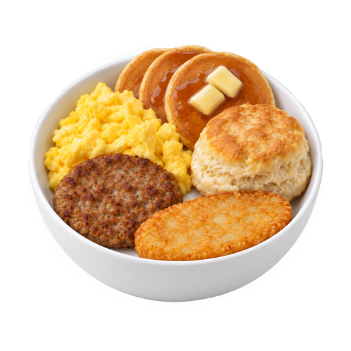 Illustration of McDONALD'S, Deluxe Breakfast, with syrup and margarine