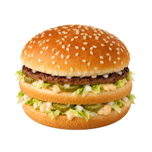 Ilustração de Fast-food, hambúrguer simples, disco comum de carne, pão de dois andares com condimentos e molho especial