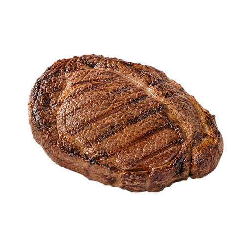 Ilustração de Carne bovina, miolo da costela (rib eye), em bife, sem osso, com aba lateral, carne magra e gordura separáveis, aparada até 1/8 de polegada de gordura externa, todas as classificações de qualidade, grelhada na grelha
