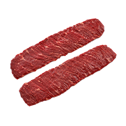 Ilustração de Carne bovina, região ventral (plate), bife do corte outside skirt, sem osso, carne magra e gordura separáveis, aparada até 0 polegadas de gordura externa, todas as classificações de qualidade, crua