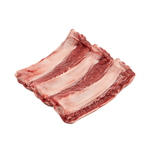 Ilustración de Carne de res, costillar, costillas dorsales (back ribs), con hueso, carne magra y grasa separables, recortada hasta 0 pulgadas de grasa externa, categoría Choice, cruda