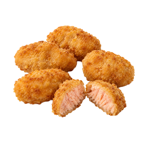 Illustration of Salmon nuggets, breaded, frozen, heated