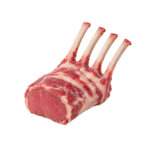 Illustration of Lamb, New Zealand, imported, rack - partly frenched, separable lean and fat, raw
