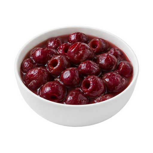 Ilustración de Cerezas dulces enlatadas en almíbar ligero, sólidos y líquidos