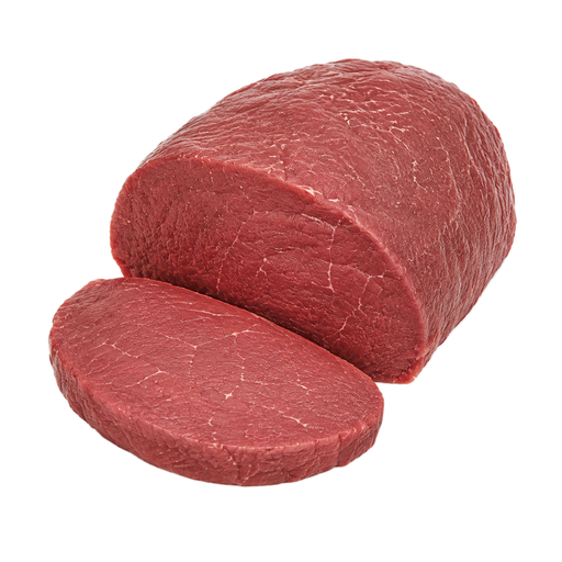 Ilustración de Carne de res, australiana, importada, de animal alimentado con pasto, cuarto trasero, corte bottom round, filete o pieza para asar, sin hueso, solo carne magra separable, cruda
