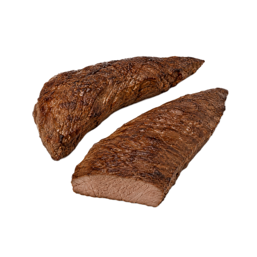 Ilustración de Carne de res, lomo, parte inferior del sirloin (bottom sirloin butt), filete tri-tip, carne magra y grasa separables, recortada hasta 0 pulgadas de grasa externa, todas las categorías de calidad, asada bajo calor directo