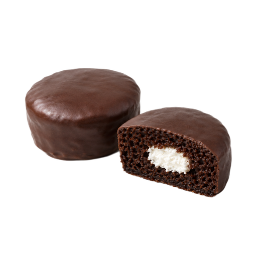 Ilustração de Bolinhos para lanche, recheados com creme, chocolate com cobertura, baixo teor de gordura, com fibras adicionadas