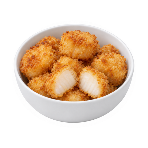 Illustration of Mollusks, scallop, mixed species, cooked, breaded and fried