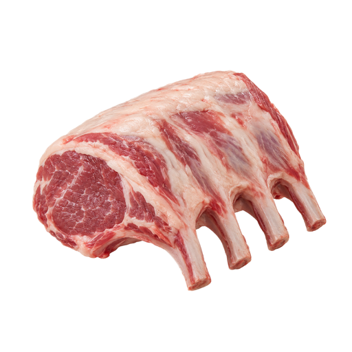Illustration of Lamb, new zealand, imported, frozen, rib, separable lean and fat, trimmed to 1/8" fat, raw